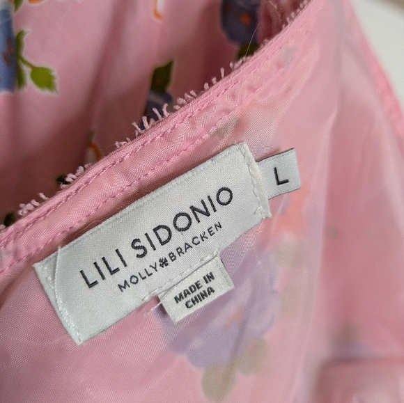 Lili Sidono Molly Bracken Floral Maxi Dress Lace Trim Pink Size Large - Picture 11 of 16